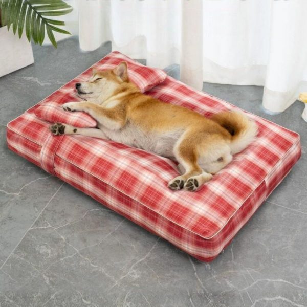 Plaid Detachable Dog Bed with Pillow - Image 3