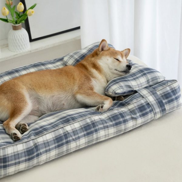 Plaid Detachable Dog Bed with Pillow - Image 4