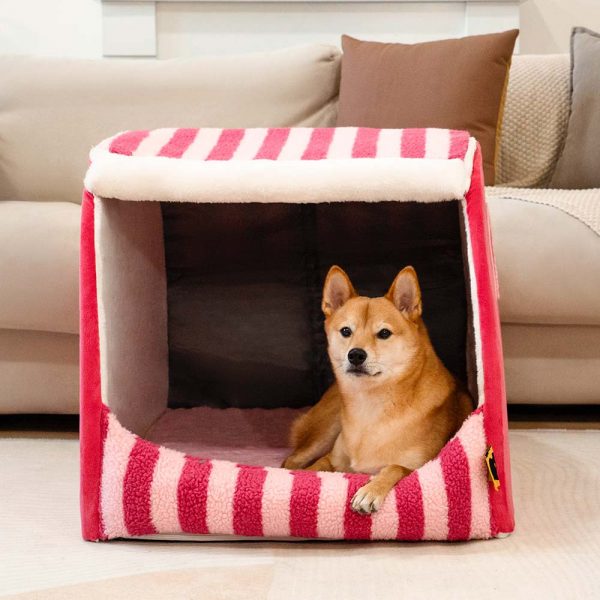 Trendy Striped House Orthopedic Dog Bed - Cozy Hideaway - Image 3