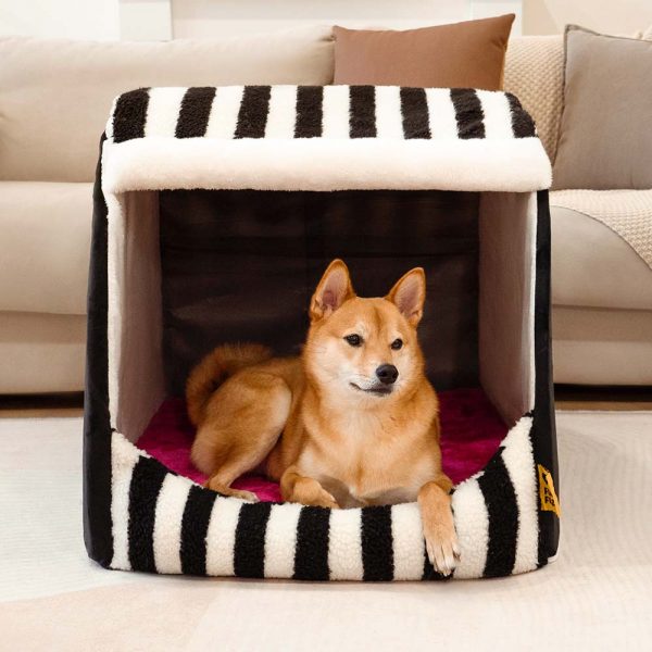 Trendy Striped House Orthopedic Dog Bed - Cozy Hideaway - Image 5