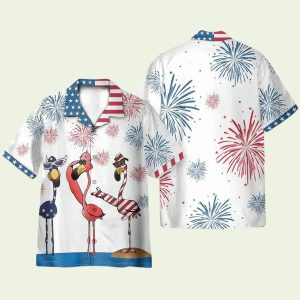 4th July America Flamingo Hawaiian Shirt for Men ? USA Patriotic Design & Independence Day Style