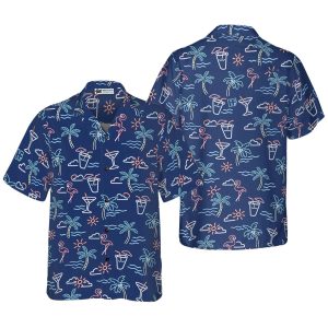Beach Party Tropical Flamingo Hawaiian Shirt for Men ? Bold Hibiscus & Flamingo Design, Perfect for Summer Fun
