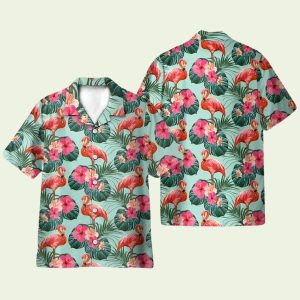 Flamingo Beautiful Floral Hawaiian Shirt for Men ? Tropical Hibiscus & Flamingo Design, Perfect for Summer Vacations
