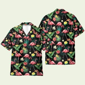 Flamingo Hibiscus Tropical Leaves Pattern Hawaiian Shirt for Men ? Bold Tropical Design, Perfect for Summer & Vacation