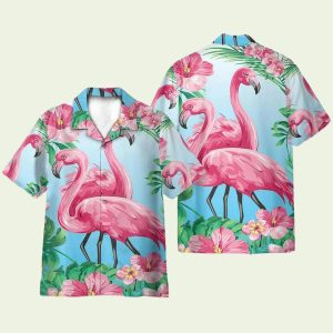 Flamingo Hibiscus Tropical Retro Hawaiian Shirt for Men ? Bold Hibiscus Design & Tropical Vibes, Perfect for Summer