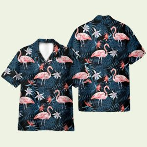 Flamingo Palm Green Leaves Hawaiian Shirt for Men ? Bold Hibiscus & Island Style, Perfect for Summer Vacation