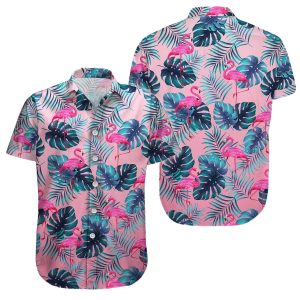 Flamingo Palm Leaves Hawaiian Shirt for Men ? Bold Hibiscus Design & Tropical Island Style, Perfect for Summer Vacation
