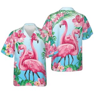 Tropical Floral Flamingo Hawaiian Shirt for Men ? Bold Hibiscus & Flamingo Design, Perfect for Summer Adventures
